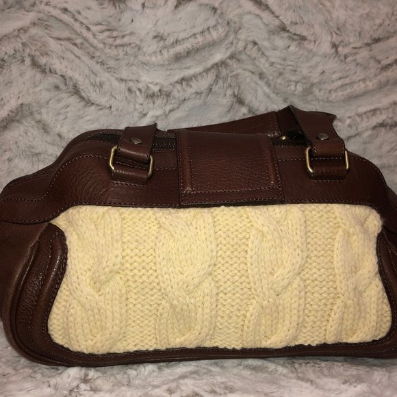 Burberry Cable Knit and Brown Leather Trim Satchel - Picture 3 of 5